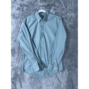 Dress Shirt Mens 15.5 34-35 Blue Non-Iron Trim Fit Long Sleev Button Down Cotton
